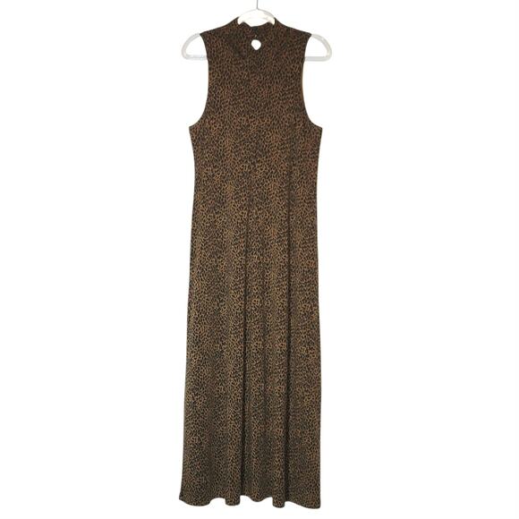 Garnet Hill Leopard Animal Print Maxi Dress Sleeveless Brown Black Casual Size L - Picture 2 of 16